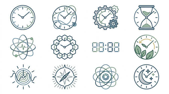 Collection of various clock and time related icons.