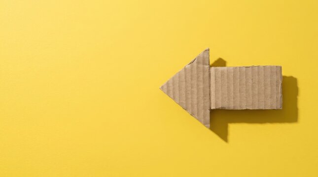 Cardboard arrow pointing left on a yellow background