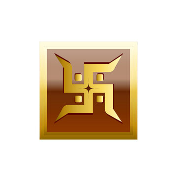 Premium Gold Hindu Swastik Round Sticker Vector
