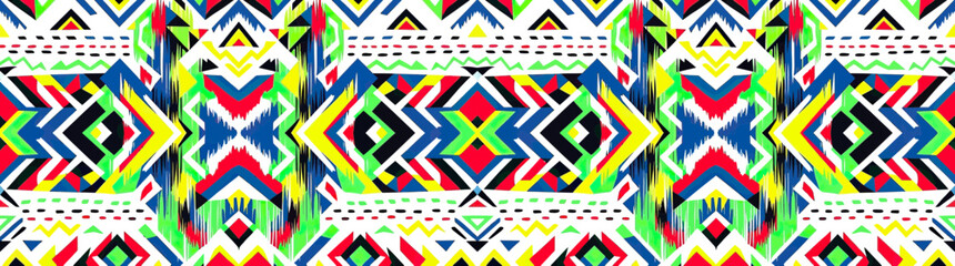 Obraz premium Vibrant Tribal Geometric Seamless Pattern Background