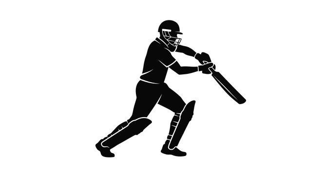 Cricket player silhouette in action a black vector graphic on a white background batsman