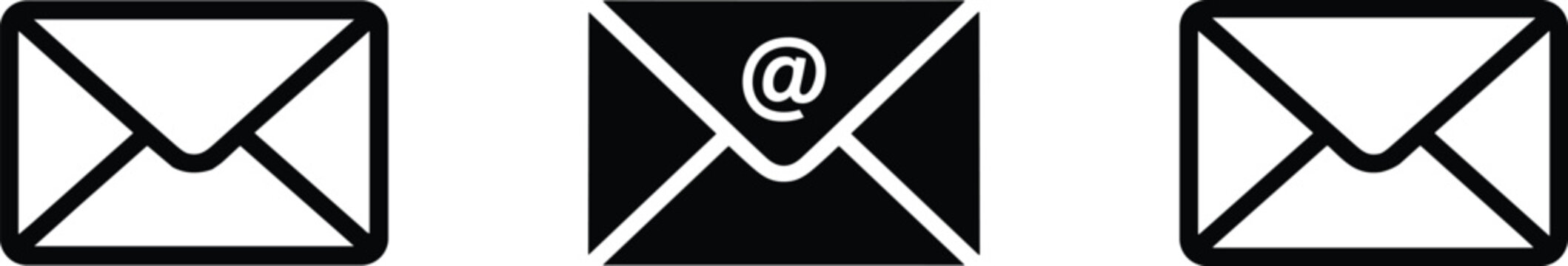 Black line art and silhouette envelope vector icon set featuring flat email message symbols for digital communication website design