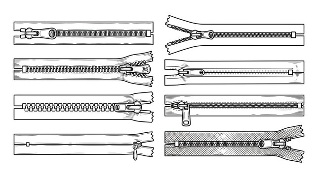 Set of various zippers and fasteners illustration