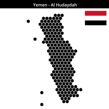 Map of Yemen region Al-Hudaydah in medium hexagonal dots