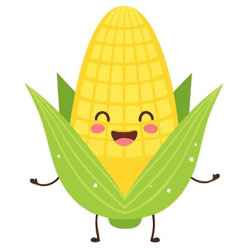 Cute Smiling Corn Cartoon Character Vector
