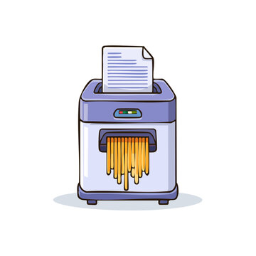 Paper shredder destroying documents creating strips of shredded material