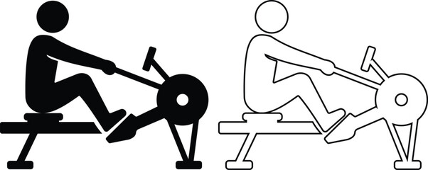 Black Rowing Machine Exercise Icon in Flat and Line Style Vector Illustration, Fitness Workout Training Equipment Symbol, Gym Sport Pictogram Isolated on Transparent Background © Muhammad