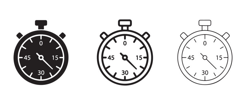 stopwatch icons showing different time measurements isolated on transparent background