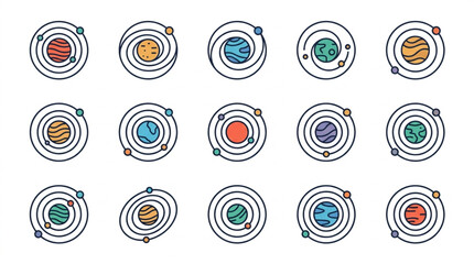 Colorful abstract spiral planet icons set. © pebri