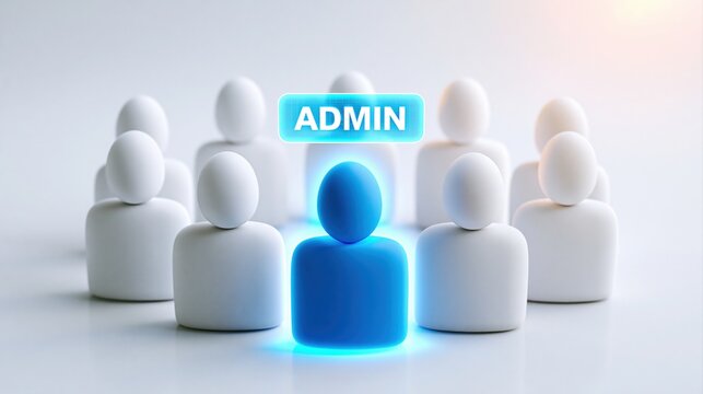 Blue admin figure surrounded by white people icon