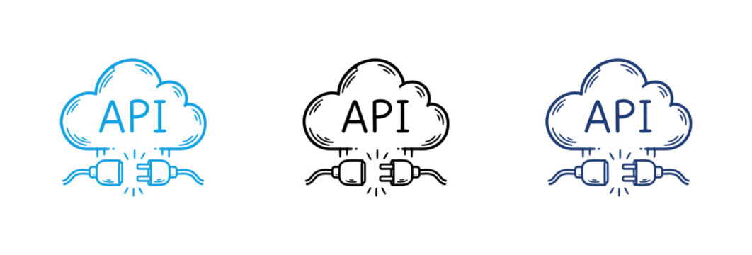 Application Programming Interface API Cloud Computing Connection Icons Set.
