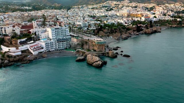 Aerial view of Nerja picturesque town and one of the most famous viewpoints on the Costa del Sol &ndash; Balc&oacute;n de Europa