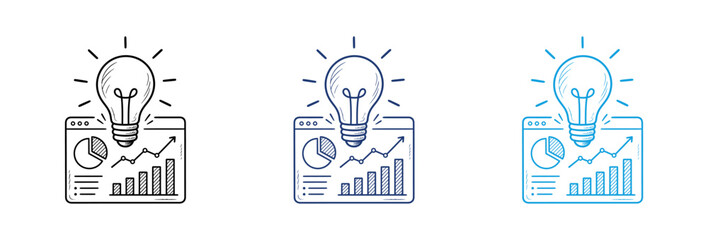 Fototapeta premium Business data analysis and creative idea light bulb icons set on white background.