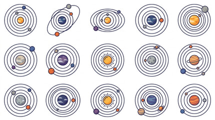 Colorful Atomic and Planetary Orbit Illustrations. © Lili