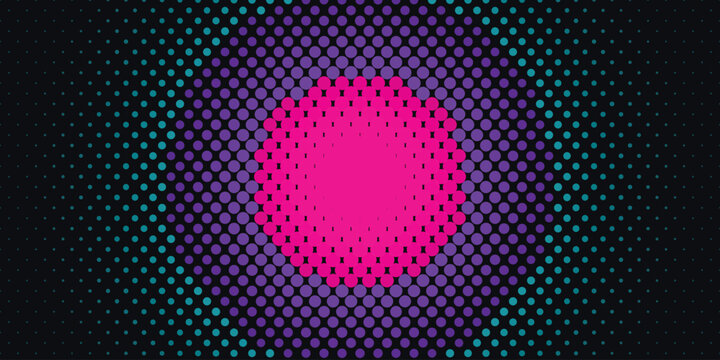 Neon pink and purple halftone circle abstract dot pattern background vector