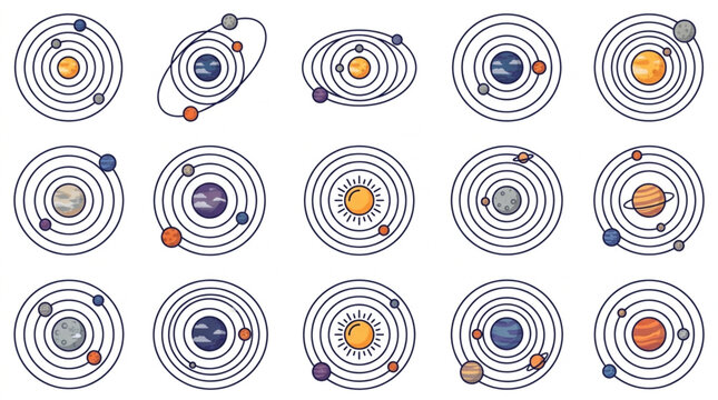 Colorful Atomic and Planetary Orbit Illustrations.