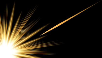 Golden Light Flash with Comet Beam on Black Background Dynamic Abstract Effect Design © Nur