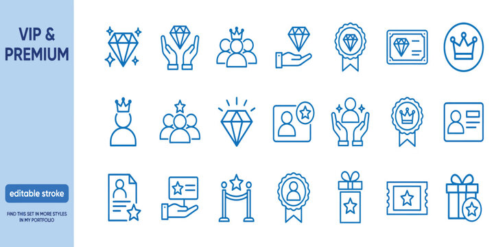 Vip and premium line icons set collection of high quality linear icons for membership, loyalty program, exclusive access, luxury service, and special offer concepts