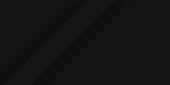 Black abstract background design. Modern wavy line pattern (guilloche curves) in monochrome colors. Premium stripe texture for banner, business backdrop. Dark horizontal vector template