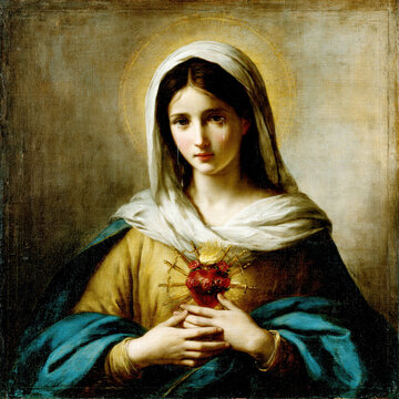 Sorrowful Immaculate Heart of Mary with Tears &ndash; Sacred Religious Art &ndash; AI Generative
