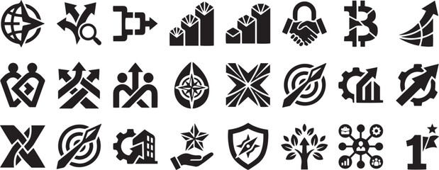 Fototapeta premium Set of black business and finance icons on white background