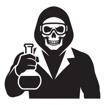 Halloween Occupation Textless Haunted Scientist Silhouette, Thick Black Halloween Lab Vector Clipart Assets