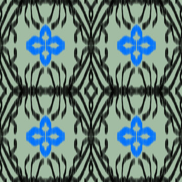 Ethnic ikat seamless pattern background, boho tribal geometric ornament vector illustration for textile design, fabric print, wrapping paper, wallpaper