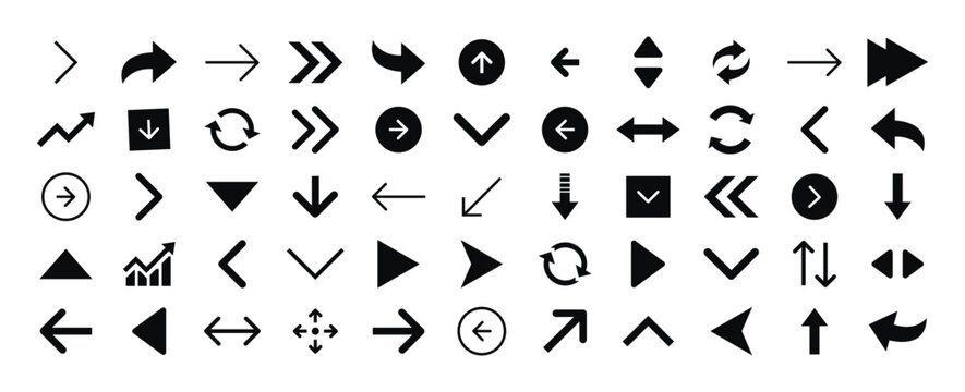 Arrow icons set.  arrows set of 55 black icons. arrow collection. simple arrow big set. vector illustration