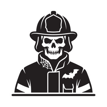 Textless Haunted Firefighter Silhouette, Thick Black Halloween Fireman Vector Clipart Asset