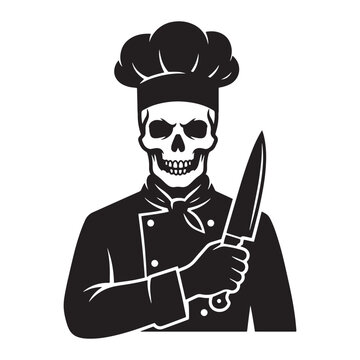 Plain Spooky Chef Silhouette, Bold Solid Black Halloween Cook Vector Clipart Element