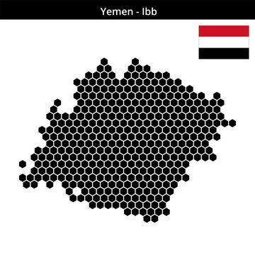 Map of Yemen region Ibb in medium hexagonal dots