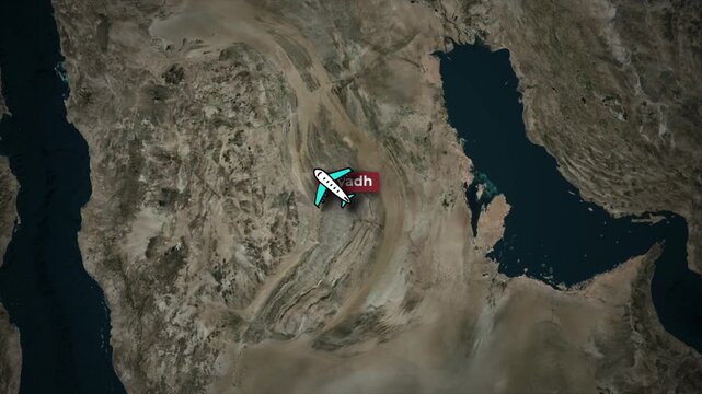 Airplane Flight Route Animation from Riyadh to Cairo on Satellite Map