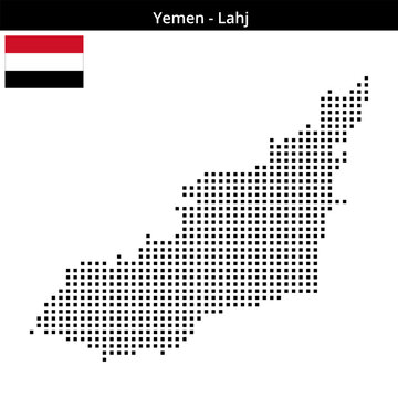 Map of Yemen region Lahj in medium size square dots