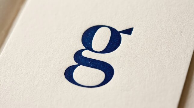 Elegant embossed 'g' initial lettermark logo design on cream textured paper stock