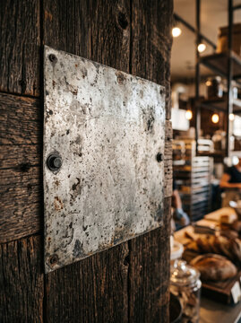 Textured Zinc Iron Plate Sign Mockup on Industrial Wood