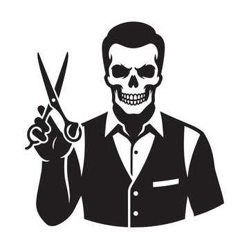 Plain Spooky Barber Silhouette, Bold Solid Black Halloween Salon Vector Clipart