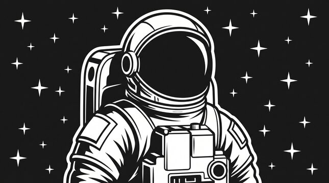 Space exploration and cosmic adventure, stylized astronaut wearing a detailed spacesuit standing in outer space among stars, futuristic discovery concept