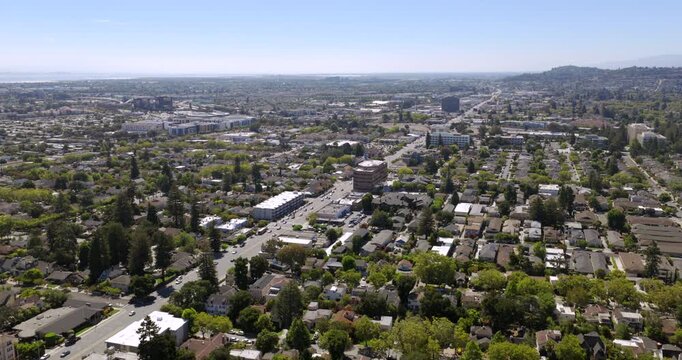 San Mateo California - Aerial Approach Towards El Camino Facing South on Summer Day
