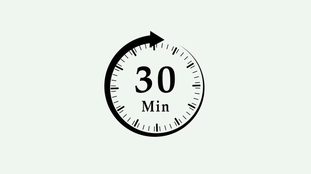 Clock, stopwatch icon. 30 minute time circle icon. steady number and clock time animation. 4K