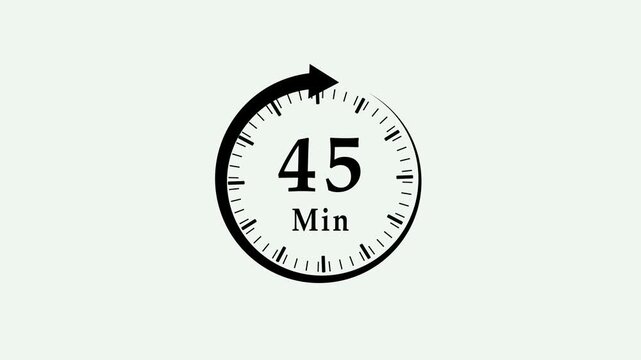 Clock, stopwatch icon. 45 minute time circle icon. steady number and clock time animation. 4k
