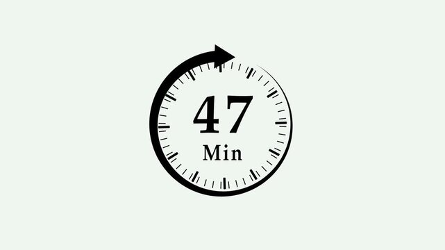 Clock, stopwatch icon. 47 minute time circle icon. steady number and clock time animation. 4k