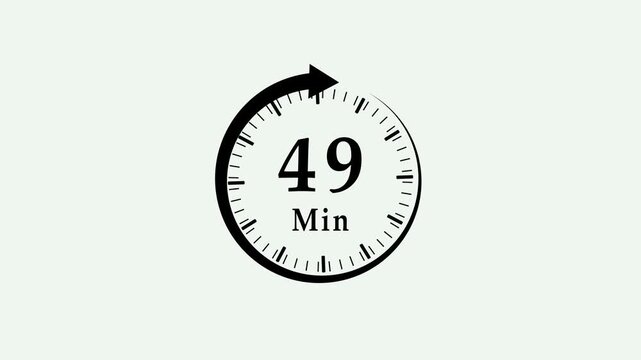 Clock, stopwatch icon. 49 minute time circle icon. steady number and clock time animation. 4k