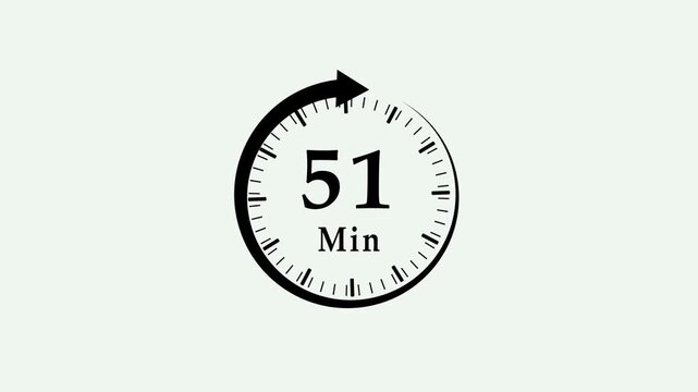 Clock, stopwatch icon. 51 minute time circle icon. steady number and clock time animation. 4k