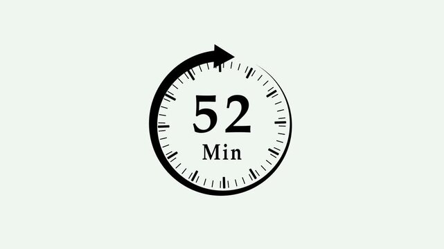 Clock, stopwatch icon. 52 minute time circle icon. steady number and clock time animation. 4k