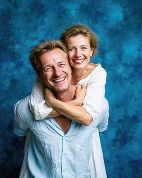 Happy Senior Couple Embracing in Forest AI Generative &ndash; no real persons
