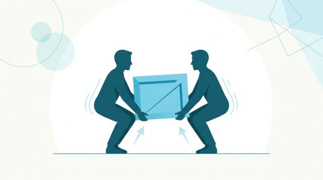 Two people demonstrate correct lifting technique for a box to promote health and safety in workplace environments and reduce injuries