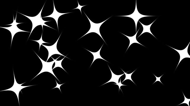 Fairy twinkle star animation, sparkling white glow, glitter dust particles, magical shine bursts, blinking light looping effect, on black background animation, ultra HD resolution.