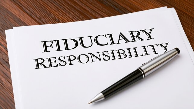 Business legal paper showing fiduciary duty text and pen on desk