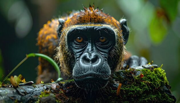 Close-up Portrait of a Majestic Gorilla in its Natural Rainforest Habitat.