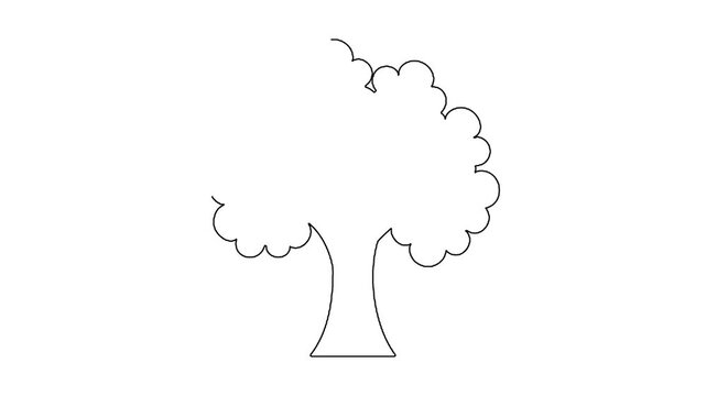 Minimalist black line art animation showing a tree growing on background.